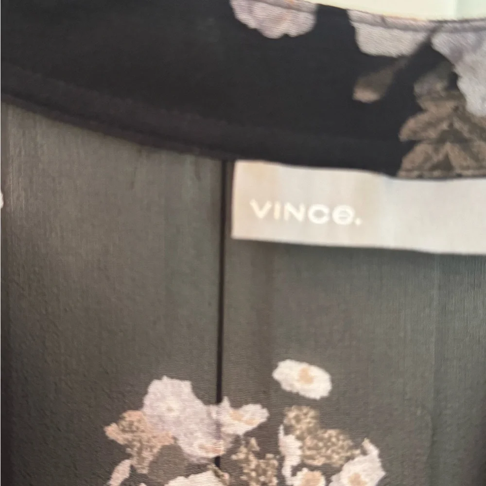 Vince White and Gray Floral Long Sleeve Blouse Shear Silk - Picture 2 of 6